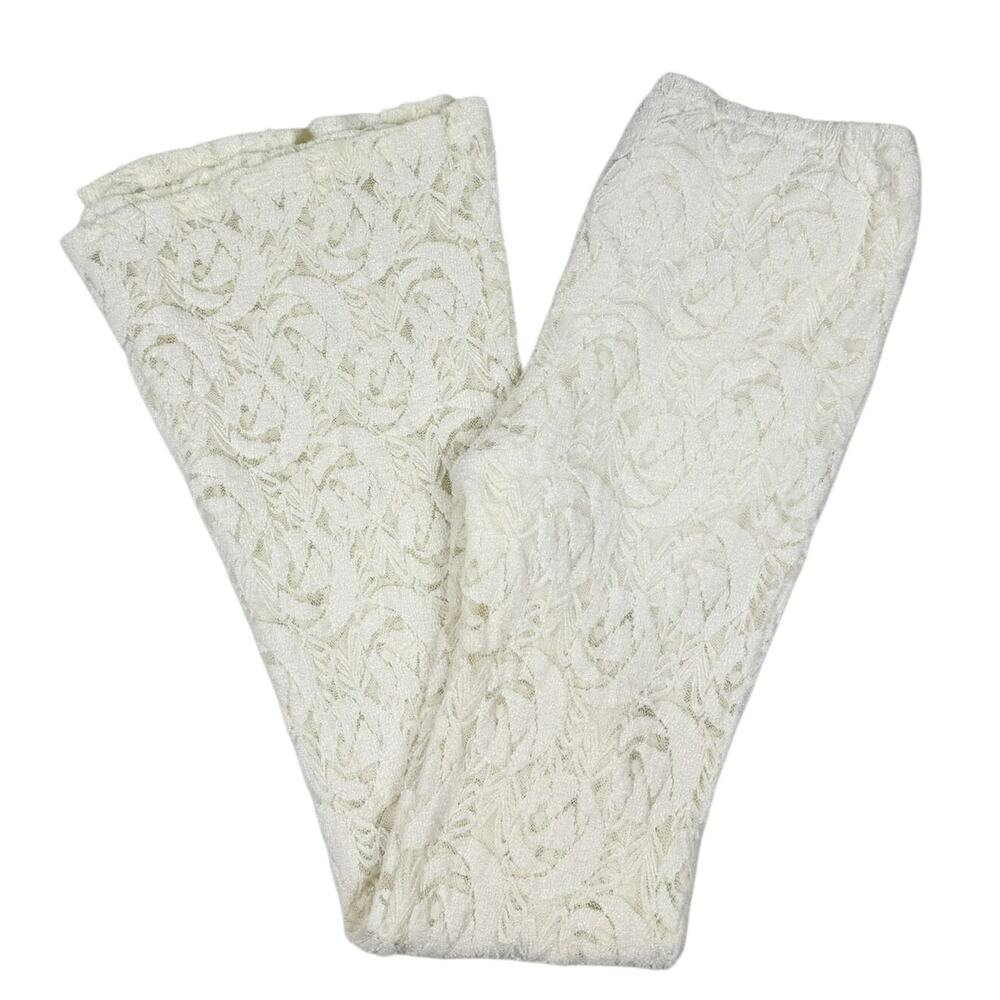 Design Lab Off-White Textured Lace Flare Leg Pull-On Pants Women’s Size L